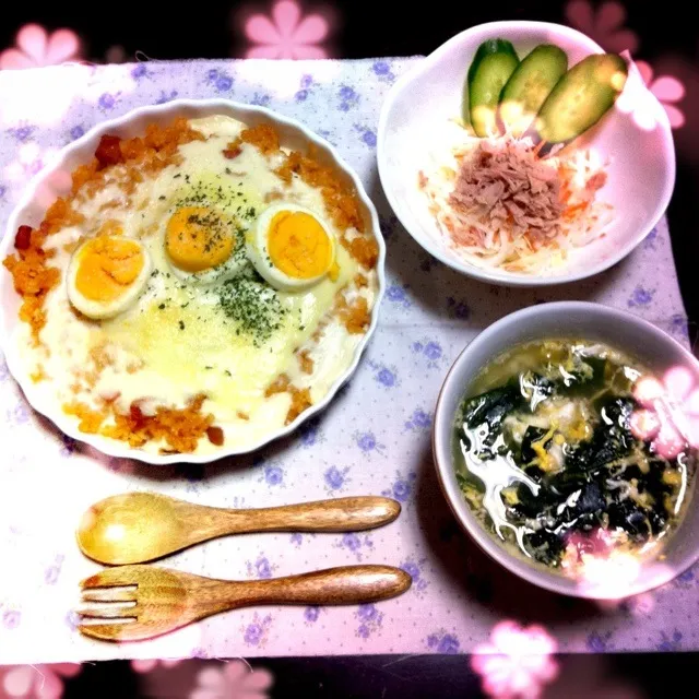 ドリア♡サラダ♡たまごとわかめのスープ♡|川嶋ひとみさん