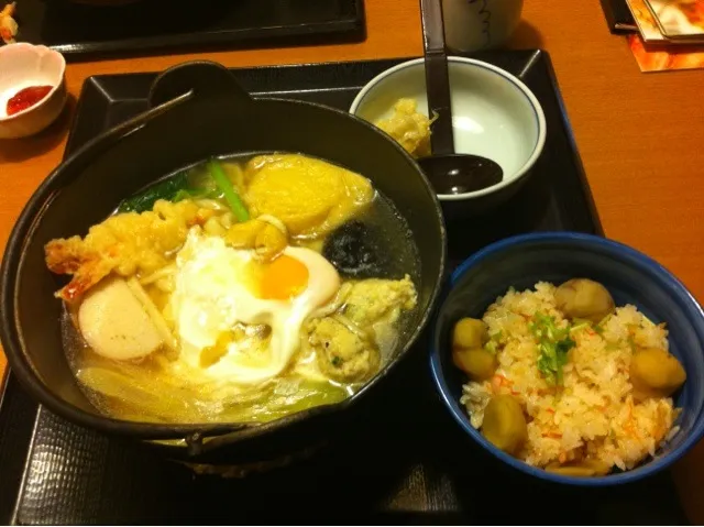 鍋焼きうどん、栗ご飯セット|makioさん