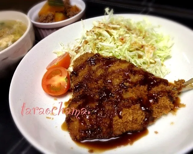 鯵フライ、カボチャと挽肉の煮物、スープ|マキさん