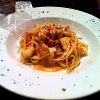 Snapdishの料理写真:fettuccini , sun dried tomatoes , chicken in cream sauce|michael goeさん