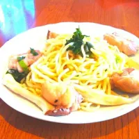 Snapdishの料理写真:鶏肉とエリンギのペペロンチーノ風ラーメン|tsutomuさん