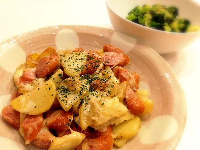 ＊ウインナーポテトチーズ焼き＊ほうれん草とちんげん菜のナムル|ごあみさん