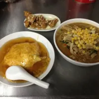 味噌ラーメン、ミニ天津飯、唐揚げ(マヨネーズソース)|加賀瑶市さん