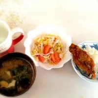 Snapdishの料理写真:中華スープ、白菜大根さらだ、チキン、ごはん|Tomoka Machinoさん