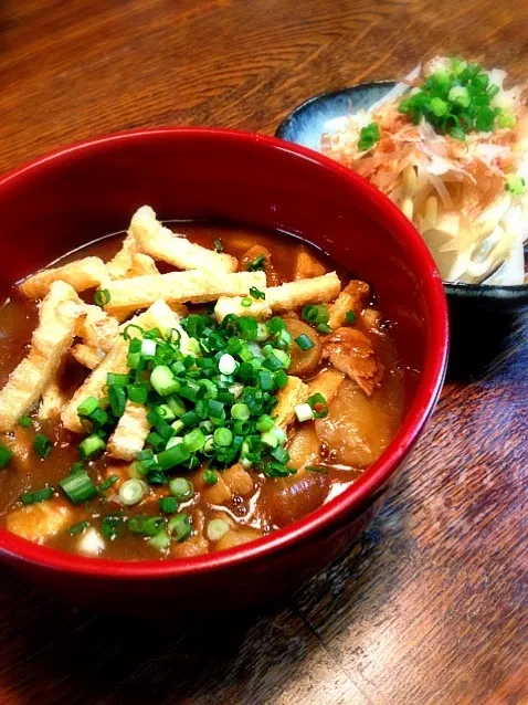 カレーうどんと冷奴をオニオンマポンで🎶|にゃふ。さん