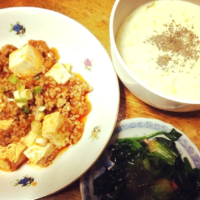 Snapdishの料理写真:麻婆豆腐、コーンスープ|yuurikaさん