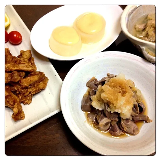 軟骨唐揚げ＊砂ずりポン酢＊ふろふき大根柚子味噌風味＊豚肉と白菜の重ね蒸し|marimocoさん