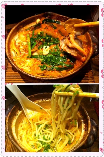 Snapdishの料理写真:ひとりキムチチゲ鍋＆〆の中華麺|食レポ エステオヤジ @高石さん