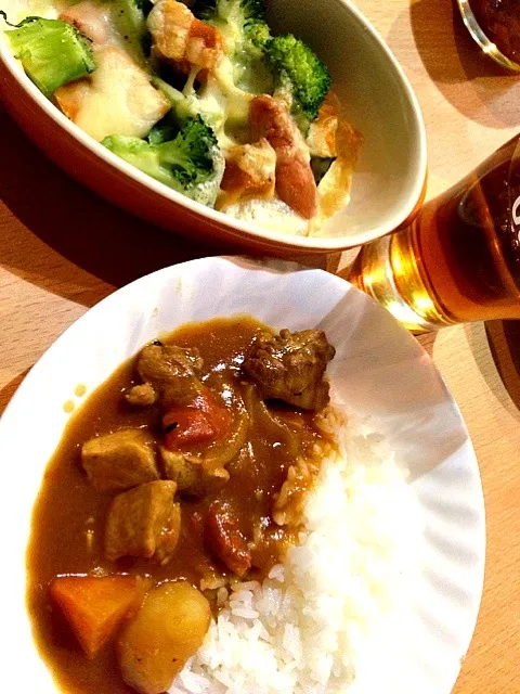 カレーライス &  かぼちゃとブロッコリーのチーズ焼き|えりちんさん