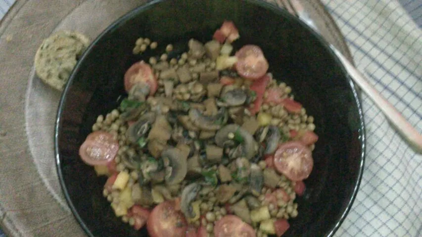 Snapdishの料理写真:Lentil salad with mushrooms anda seitan.|Valentinaさん