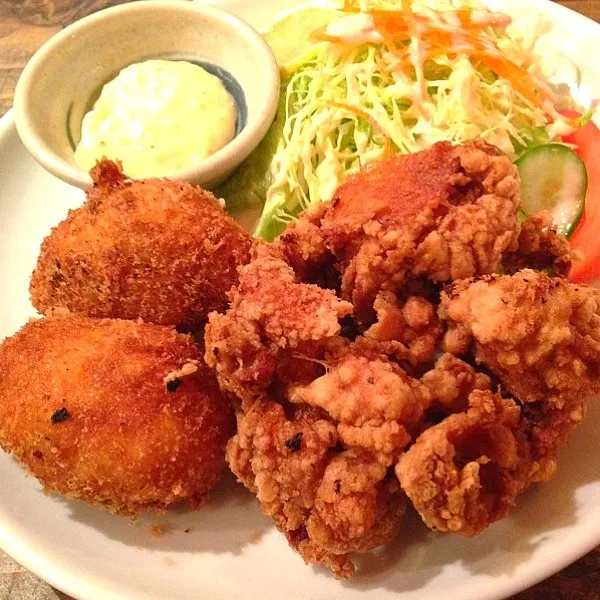 鶏のから揚げ&カニクリームコロッケのコンビネーション定食|chacoさん