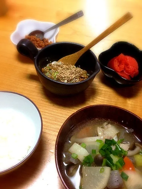 白ご飯 豚汁 納豆 たらこ 鶏そぼろ|Acoさん