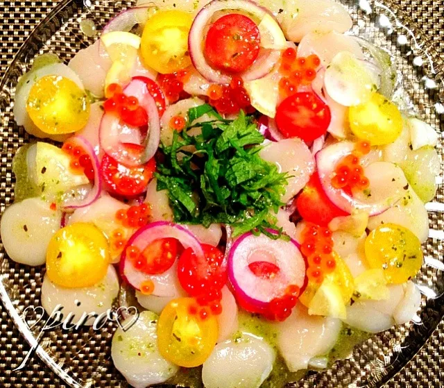 🇮🇹ホタテとイクラのカルパッチョ  Carpaccio of scallops and salmon roe|ピロさん