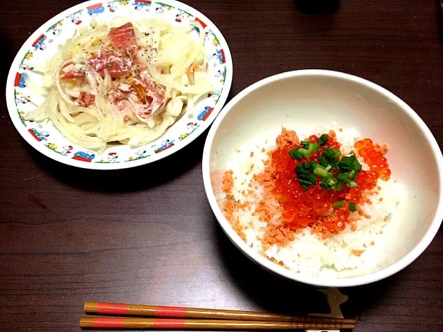 鮭いくら丼＆生ハムと玉ねぎの柚子茶マリネ|sayakaさん