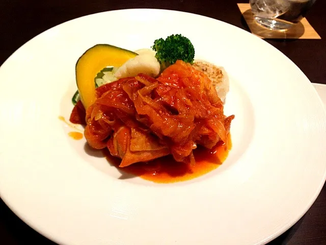 鶏肉とチョリソーのトマト煮込み|やなさん