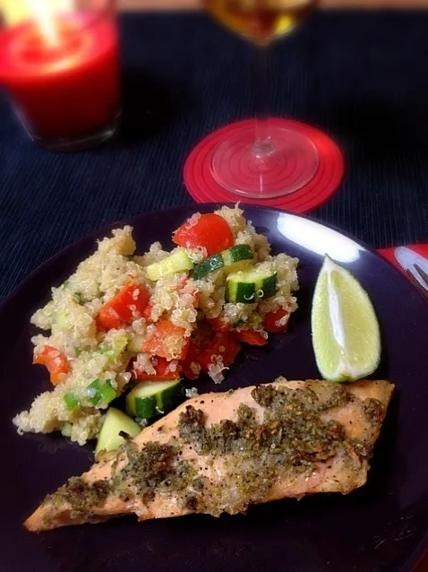 Broiled Salmon with Peppercorn and Lime, served with Quinoa Salad|6畳フィットネスさん