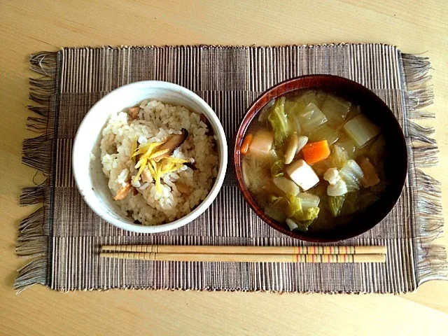 椎茸の炊き込みご飯と豚汁|らいちさん