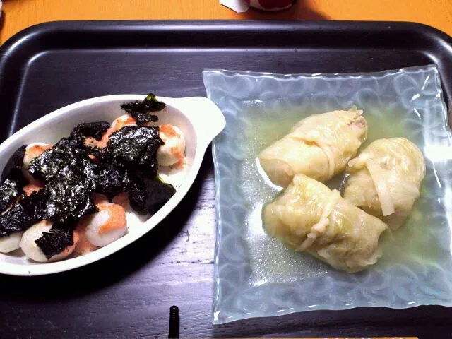 里芋の明太マヨ焼き、ロールキャベツ|ちえさん