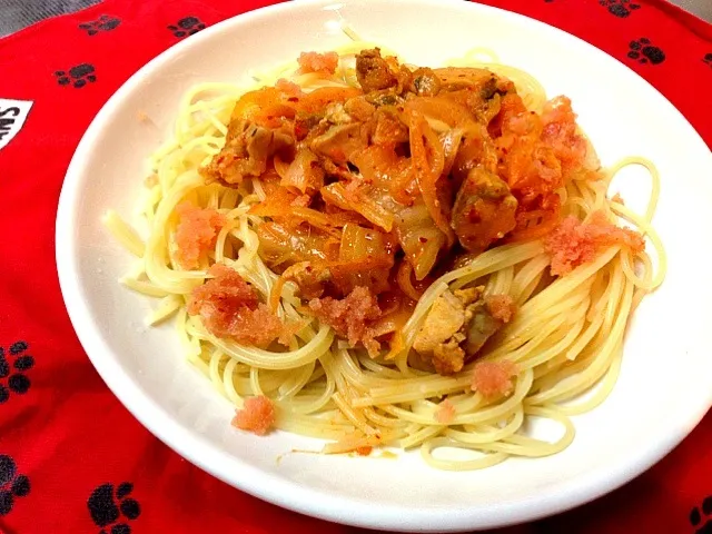 鳥肉と明太子のキムチパスタ|実誉さん