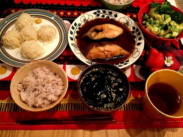 カレイの煮付け、エビシュウマイ|おーさわさん