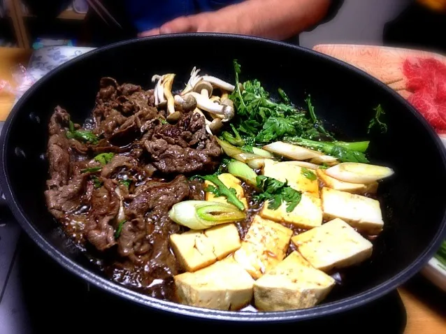 夫作 フライパンですき焼き🐮🍲|こいちさん