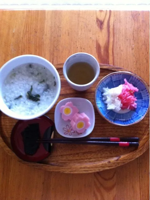 七草粥、菊花カブラ、小桜、昆布の佃煮|きりママさん