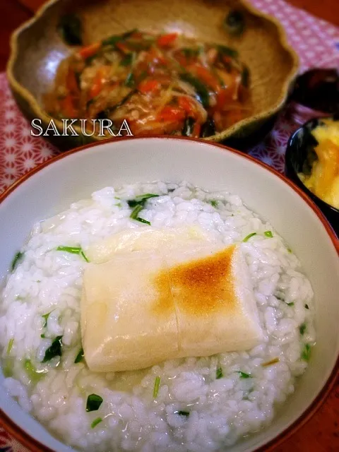 七草粥・絹揚げ野菜餡掛け・白菜柚子茶漬け・胡瓜のキューちゃん！|サクラさん