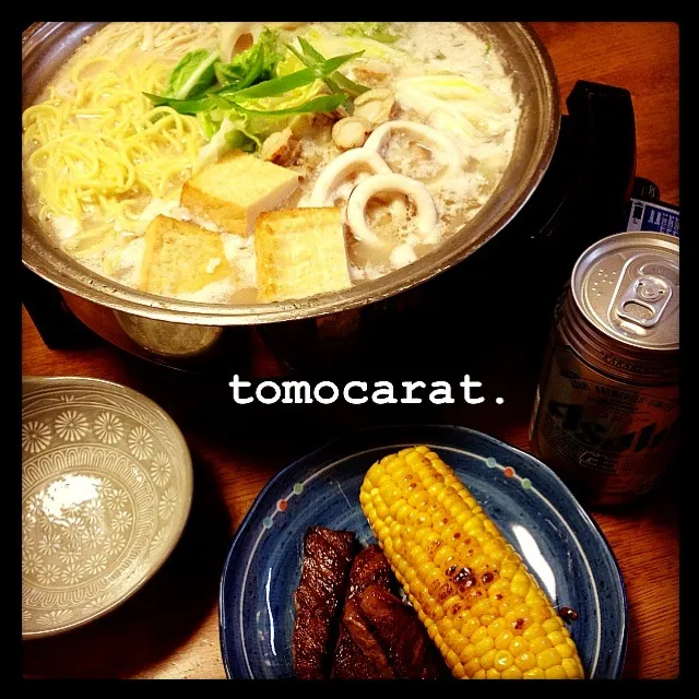 Snapdishの料理写真:ちゃんぽん鍋と、ステーキちらり見せw|tomocarat.さん