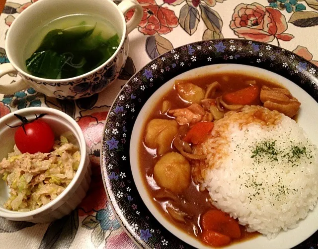 カレーライス  白菜とツナの胡麻マヨサラダ  小松菜スープ|ikukoさん