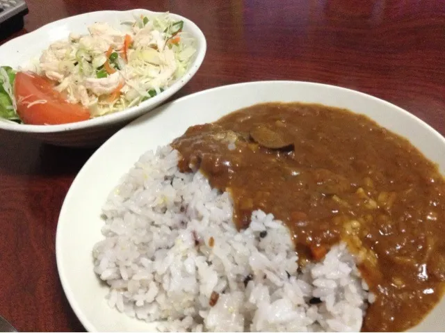 茄子とひき肉のカレー、蒸し鶏サラダ|SasaMasa213さん