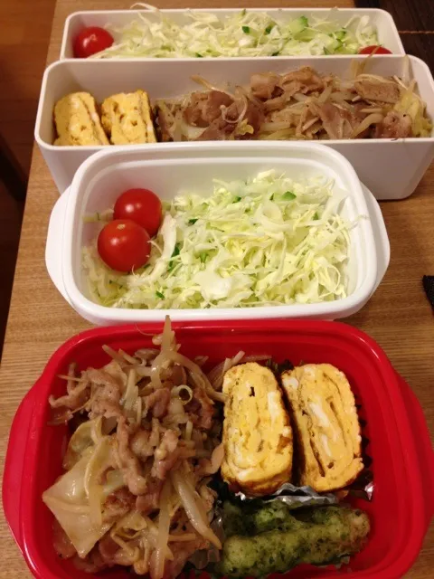 お弁当♡豚もやし炒め、卵焼き、ちくわの磯辺揚げ|ウサコさん