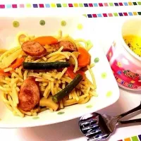 和風パスタ、コーンスープ|みーほさん