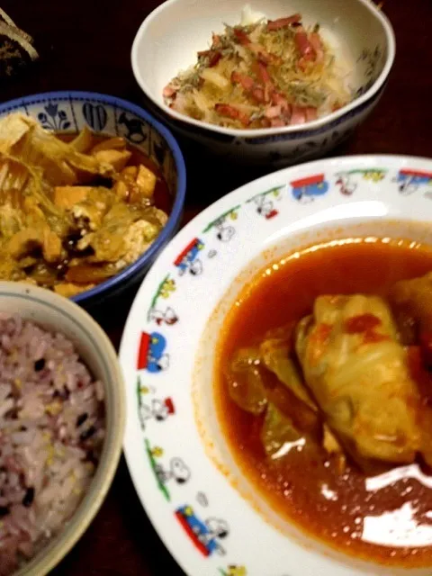 Snapdishの料理写真:ロールキャベツ 白菜と鶏肉の煮浸し 大根サラダ|掛谷節子さん