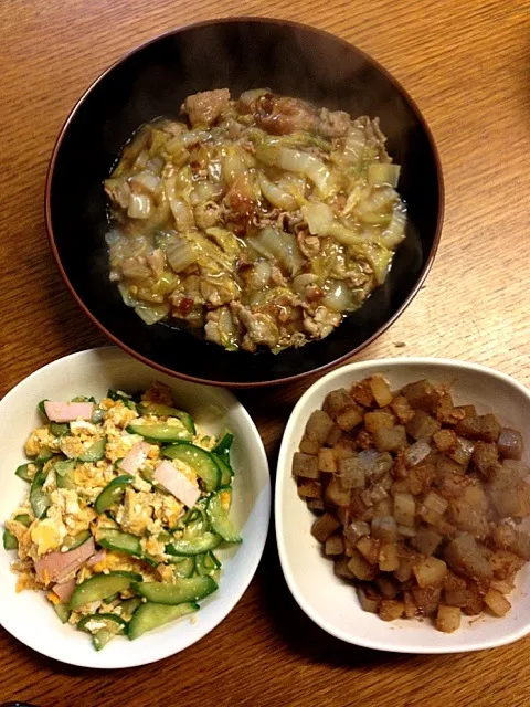 ★豚と白菜の炊いたん★大根とこんにゃくのカツオ炒め★きゅうりとたまごのサラダ|三宅 里美さん