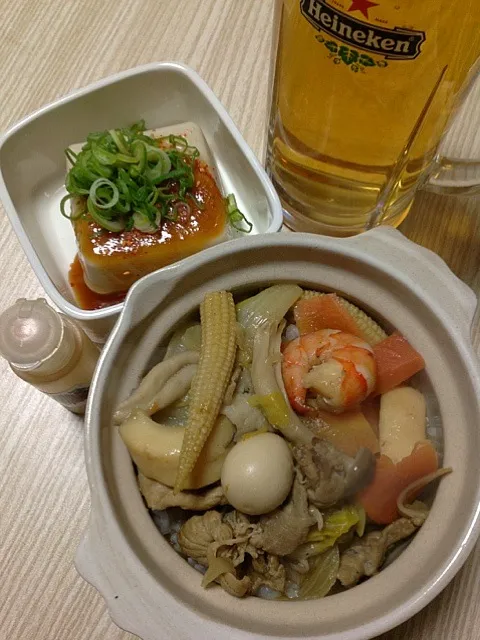 中華丼＆ゴマ豆腐＆ビールNOW|伍龍やすさん