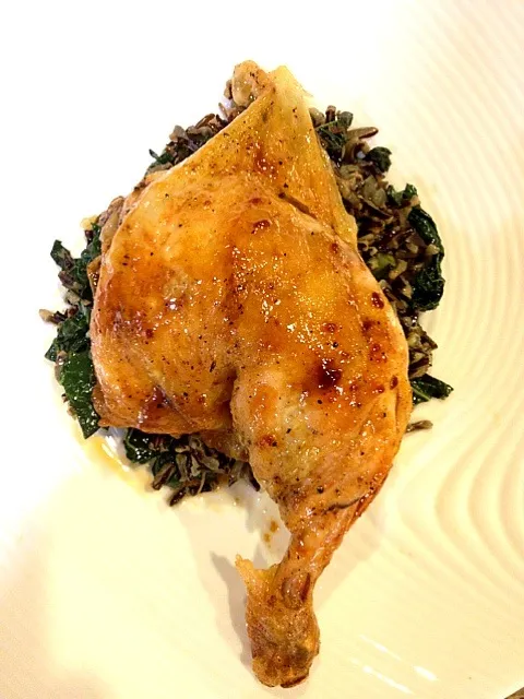 Roasted chicken, Lacinato Kale, wild rice, hot oil.|Chrisさん