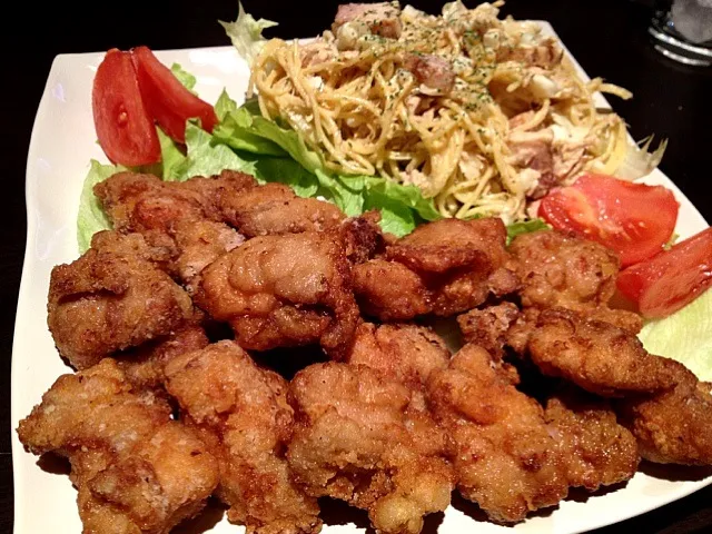 塩麹唐揚げ🐔とスパサラ🍝|きっきー🥰さん