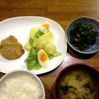 豚ヒレ肉のピカタ ポテトサラダ ほうれん草と納豆の和え物|まーとるさん