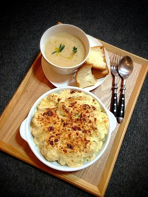 Cauliflower and fennel gratin with fontina,chickpea soup with rosemary|rick chanさん