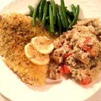 Panko crusted Tilapia with Wild mushroom-tomato risotto and green beans|Sharon Cさん