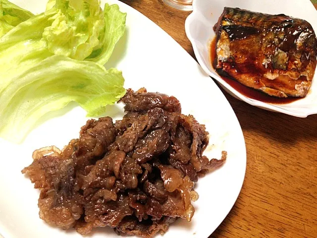 鯖煮付、牛肉レタス巻き|Kojiさん