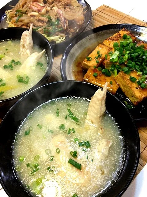 手羽先参鶏湯と厚揚げの照り焼き、餡掛け焼きそば|かずさん