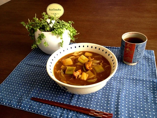 ネギたっぷりカレーうどん、ほうじ茶|pentarouさん