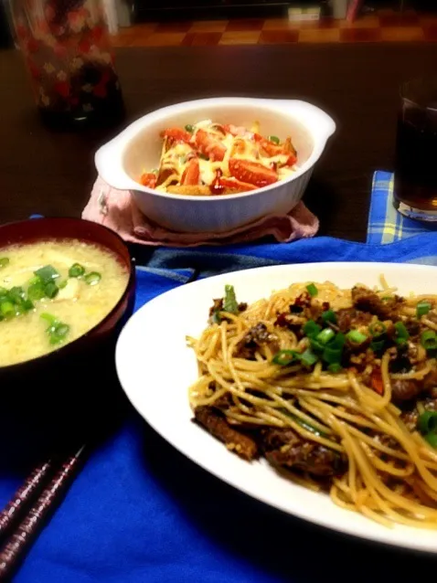 お魚パスタ、蟹缶入り味噌汁、ポテトのオーブン焼き*\(^o^)/*|さおりさん