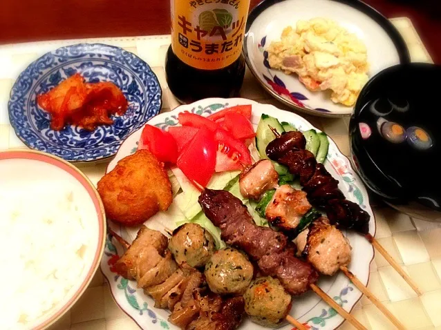 夕飯〜焼き鳥サラダ マカロニサラダ お吸い物〜|美羽さん