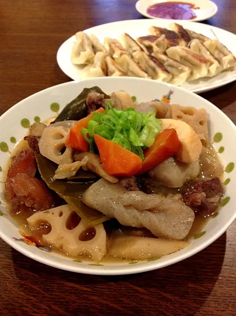 牛スジ根菜の煮物と餃子|平林明美さん