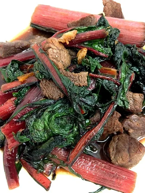 Red chard with meat|椰サゴさん