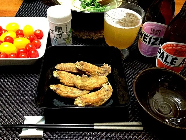 Snapdishの料理写真:風来坊の手羽先と箕面ビール|ringoさん