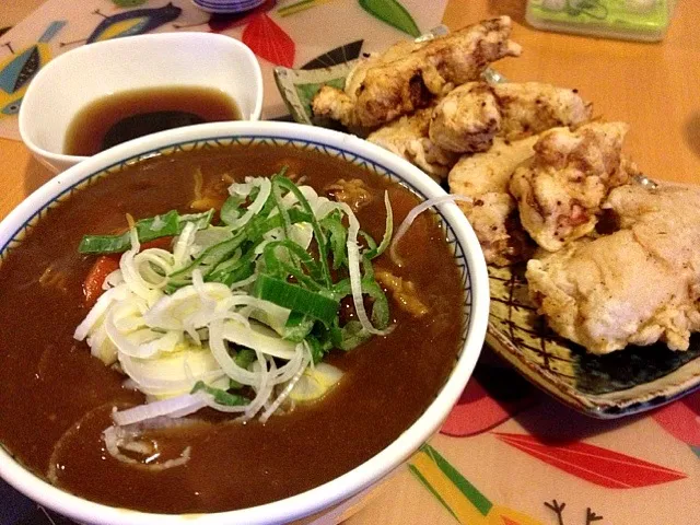 旦那特製カレーうどん＆かしわ天|むーさん