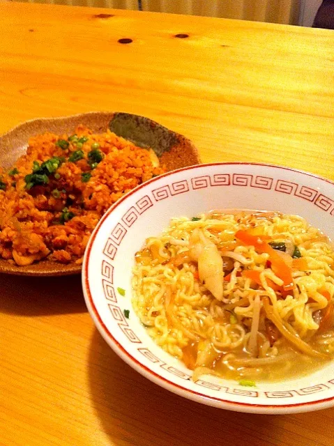 野菜塩ラーメン＆キムチ炒飯|きよさん